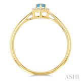 5x3 MM Pear Shape Aquamarine and 1/20 Ctw Single Cut Diamond Halo Semi-Precious Ring in 14K Yellow Gold
