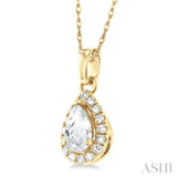 5x3 MM Pear Shape White Topaz and 1/20 Ctw Single Cut Diamond Halo Semi-Precious Pendant with Chain in 14K Yellow Gold