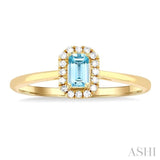 5x3 MM Octagonal Shape Aquamarine and 1/20 Ctw Single Cut Diamond Halo Semi-Precious Ring in 14K Yellow Gold