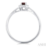 5x3 MM Octagonal Shape Garnet and 1/20 Ctw Single Cut Diamond Halo Semi-Precious Ring in 14K White Gold