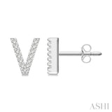 1/10 Ctw Initial 'V' Single Cut Diamond Earrings in 10K White Gold
