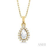 5x3 MM Pear Shape White Topaz and 1/20 Ctw Single Cut Diamond Halo Semi-Precious Pendant with Chain in 10K Yellow Gold