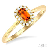 5x3 MM Octagonal Shape Citrine and 1/20 Ctw Single Cut Diamond Halo Semi-Precious Ring in 14K Yellow Gold