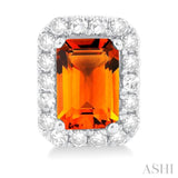 6x4 MM Octagonal Shape Citrine and 1/4 Ctw Round Cut Diamond Halo Semi-Precious Stud Earrings in 14K White Gold