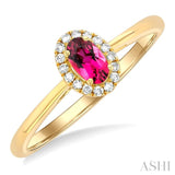 5x3 MM Oval Shape Pink Tourmaline and 1/20 Ctw Single Cut Diamond Halo Semi-Precious Ring in 14K Yellow Gold