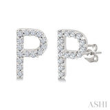 1/10 Ctw Initial 'P' Single Cut Diamond Earrings in 10K White Gold