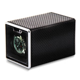 Rotations Carbon Fiber Fabric Velveteen Lined Single Watch Winder (AC or Batteries)