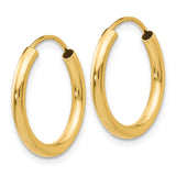 14k 2x17mm Polished Round Endless Tube Hoop Earrings