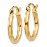 14k 2x15mm Polished Lightweight Tube Hoop Earrings