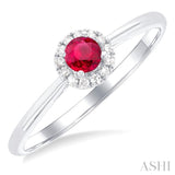 3.25 MM Round Ruby and 1/20 Ctw Single Cut Diamond Halo Precious Ring in 10K White Gold
