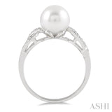 8x8 MM Round Cut Cultured Pearl and 1/20 Ctw Round Cut Diamond Ring in 14K White Gold