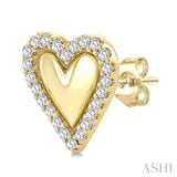 1/5 Ctw Petite Overlay Heart Round Cut Diamond Fashion Stud Earrings in 10K Yellow Gold