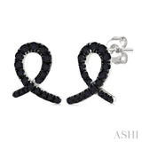 1/3 Ctw Ribbon Loop Round Cut Black Diamond Fashion Stud earrings in 10K White Gold