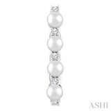 1/4 Ctw 4MM White Pearl and Round Cut Diamond Fashion Hoop Earrings in 14K White Gold