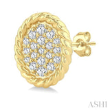 1/5 Ctw Oval Shape Rope Border Round Cut Diamond Fashion Stud Earrings in 10K Yellow Gold