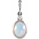 14K White Gold 6x4 mm Natural Ethiopian Opal & .015 CT Natural Diamond Pendant
