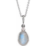 Platinum 8x6 mm Natural Rainbow Moonstone & .03 CT Natural Diamond 16-18" Necklace