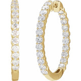 14K Yellow Gold 3 CTW Natural Diamond Inside-Outside Hinged 30 mm Hoop Earrings