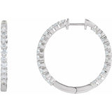 14K White Gold 3 CTW Natural Diamond Inside-Outside Hinged 30 mm Hoop Earrings