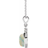 Platinum 8 mm Natural White Opal & .03 CT Natural Diamond Cabochon 16-18" Necklace