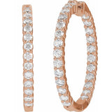 14K Rose Gold 5 CTW Natural Diamond Inside-Outside Hinged 37.8 mm Hoop Earrings