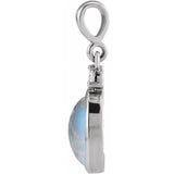 Platinum 10x8 mm Natural Rainbow Moonstone & .03 CT Natural Diamond Cabochon Pendant