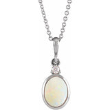 14K White Gold 12x10 mm Natural White Opal & .03 CT Natural Diamond 16-18" Necklace