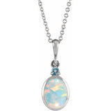 Sterling Silver 6x4 mm Lab-Grown White Opal & Natural London Blue Topaz 16-18" Necklace