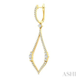 1 3/8 Ctw Elongated Open Window Marquise Shape Dangler Round Cut Diamond Fashion Earrings in 14K Yellow Gold