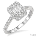 Emerald Shape Halo Fusion Diamond Engagement Ring