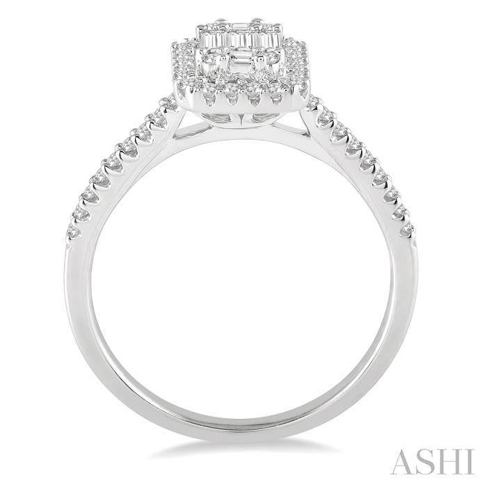 Emerald Shape Halo Fusion Diamond Engagement Ring