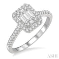 Emerald Shape Halo Fusion Diamond Engagement Ring