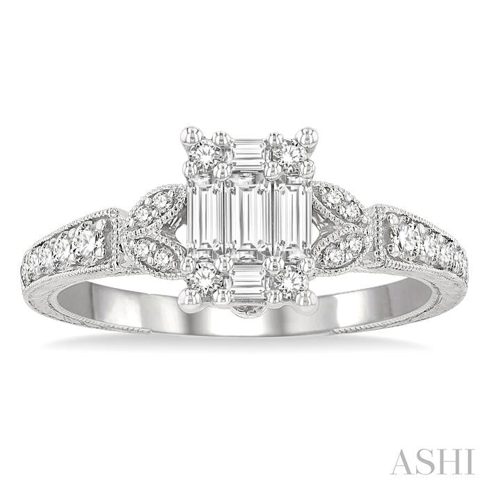 Emerald Shape Fusion Diamond Engagement Ring