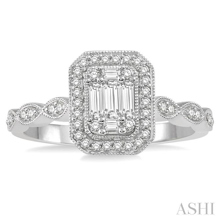 Emerald Shape Halo Fusion Diamond Engagement Ring