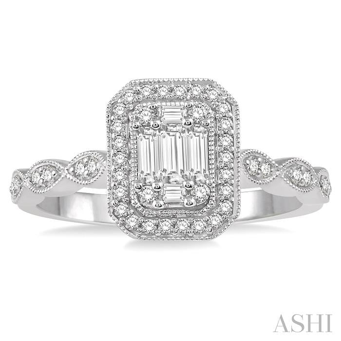 Emerald Shape Halo Fusion Diamond Engagement Ring