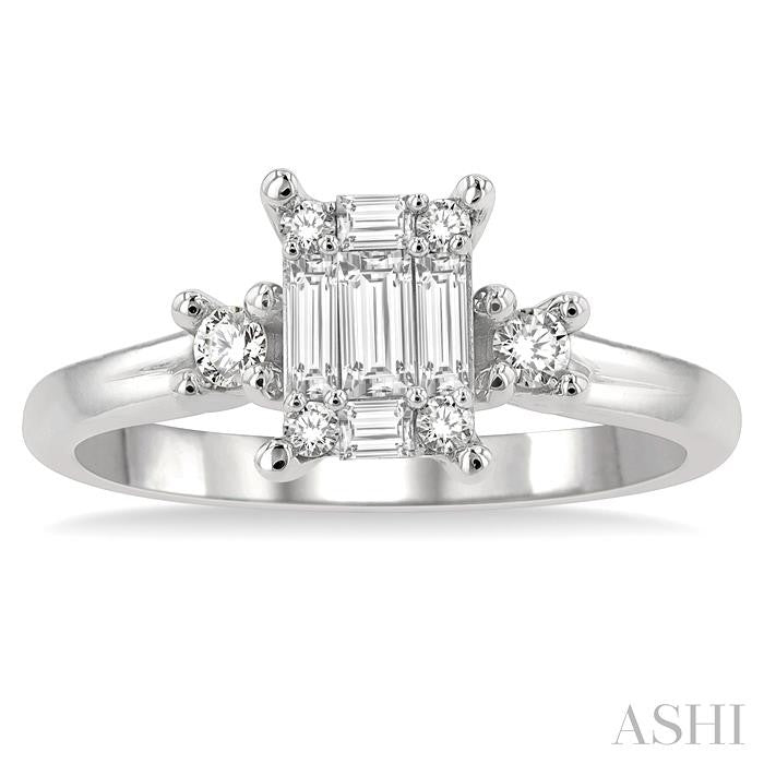 Emerald Shape Fusion Diamond Engagement Ring