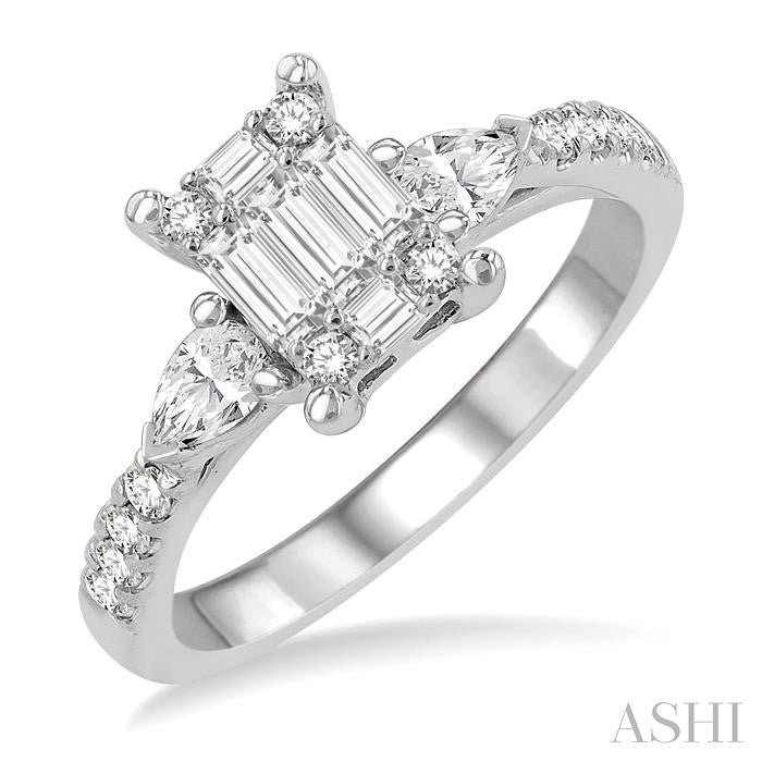 Emerald Shape Fusion Diamond Engagement Ring