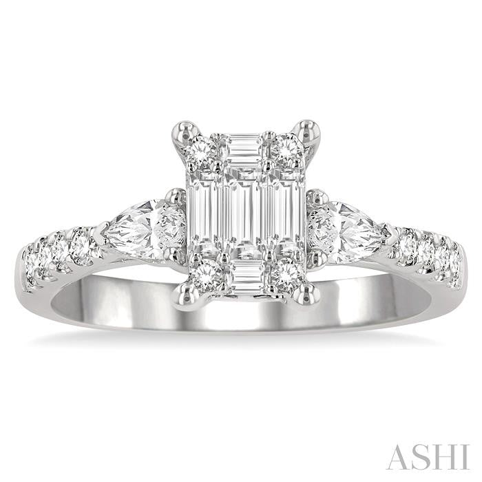 Emerald Shape Fusion Diamond Engagement Ring