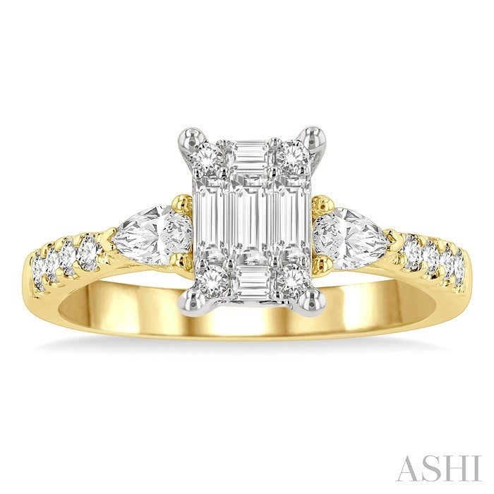 Emerald Shape Fusion Diamond Engagement Ring