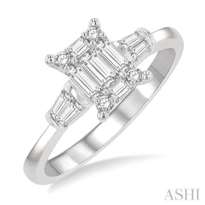 Emerald Shape Fusion Diamond Engagement Ring