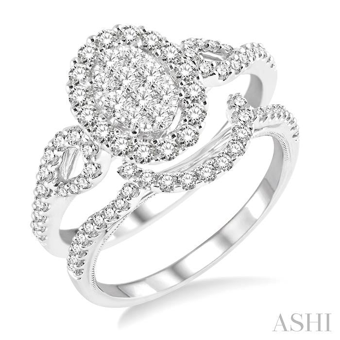 Oval Shape Halo Lovebright Diamond Wedding Set