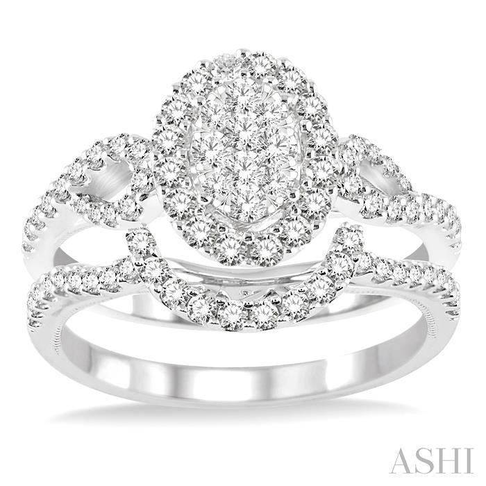 Oval Shape Halo Lovebright Diamond Wedding Set