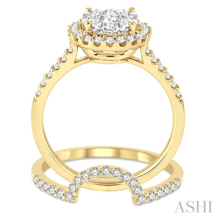 Round Shape Halo Lovebright Diamond Wedding Set