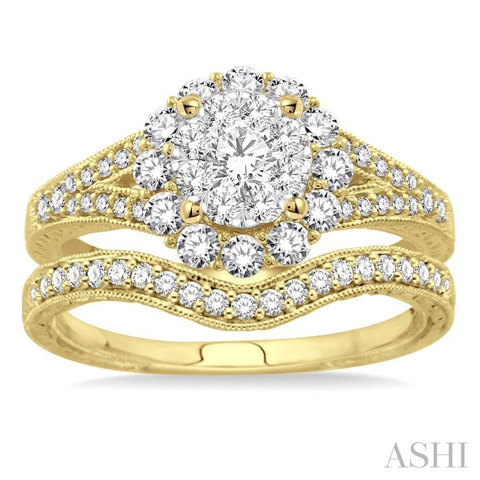 Round Shape Halo Lovebright Diamond Wedding Set