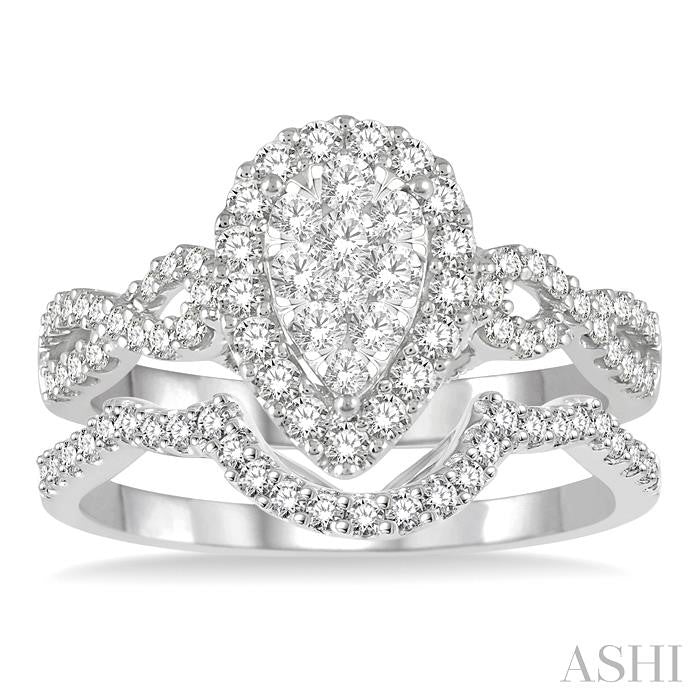 Pear Shape Halo Lovebright Diamond Wedding Set