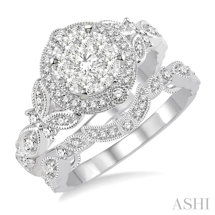 Round Shape Halo Lovebright Diamond Wedding Set