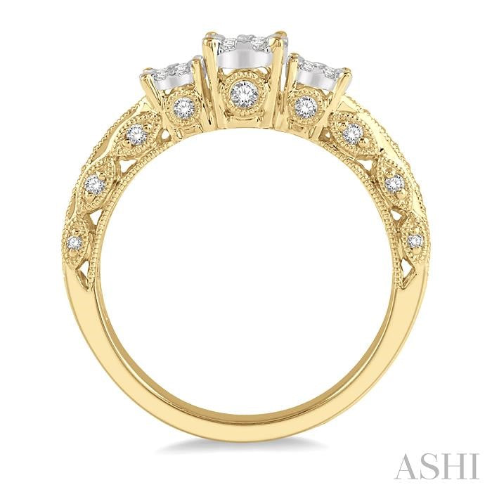Round Shape Past Present & Future Lovebright Diamond Engagement Ring