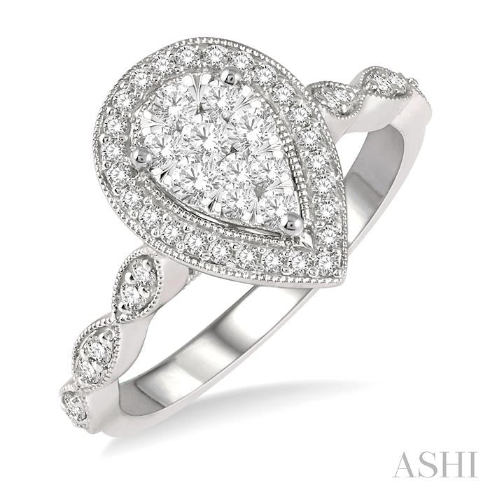 Pear Shape Halo Lovebright Diamond Engagement Ring