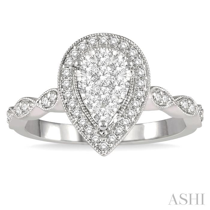 Pear Shape Halo Lovebright Diamond Engagement Ring