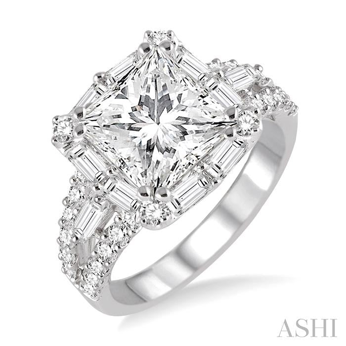 Princess Shape Semi-Mount Halo Diamond Engagement Ring